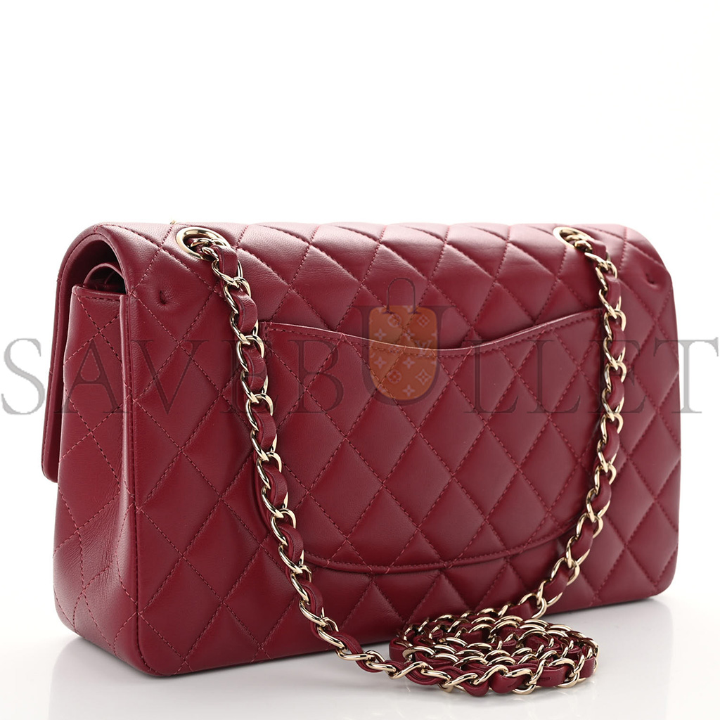Ch*el calfskin quilted medium double flap dark red rose gold hardware (25*15*6cm)